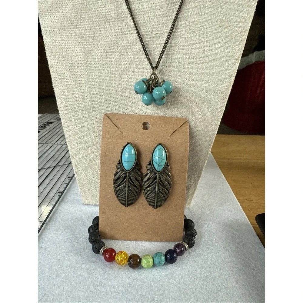Faux Turquoise Cluster Pendant on 20